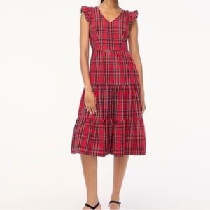 NWT J. Crew Tartan Plaid Holiday Flutter Sleeve Women's Midi Dress